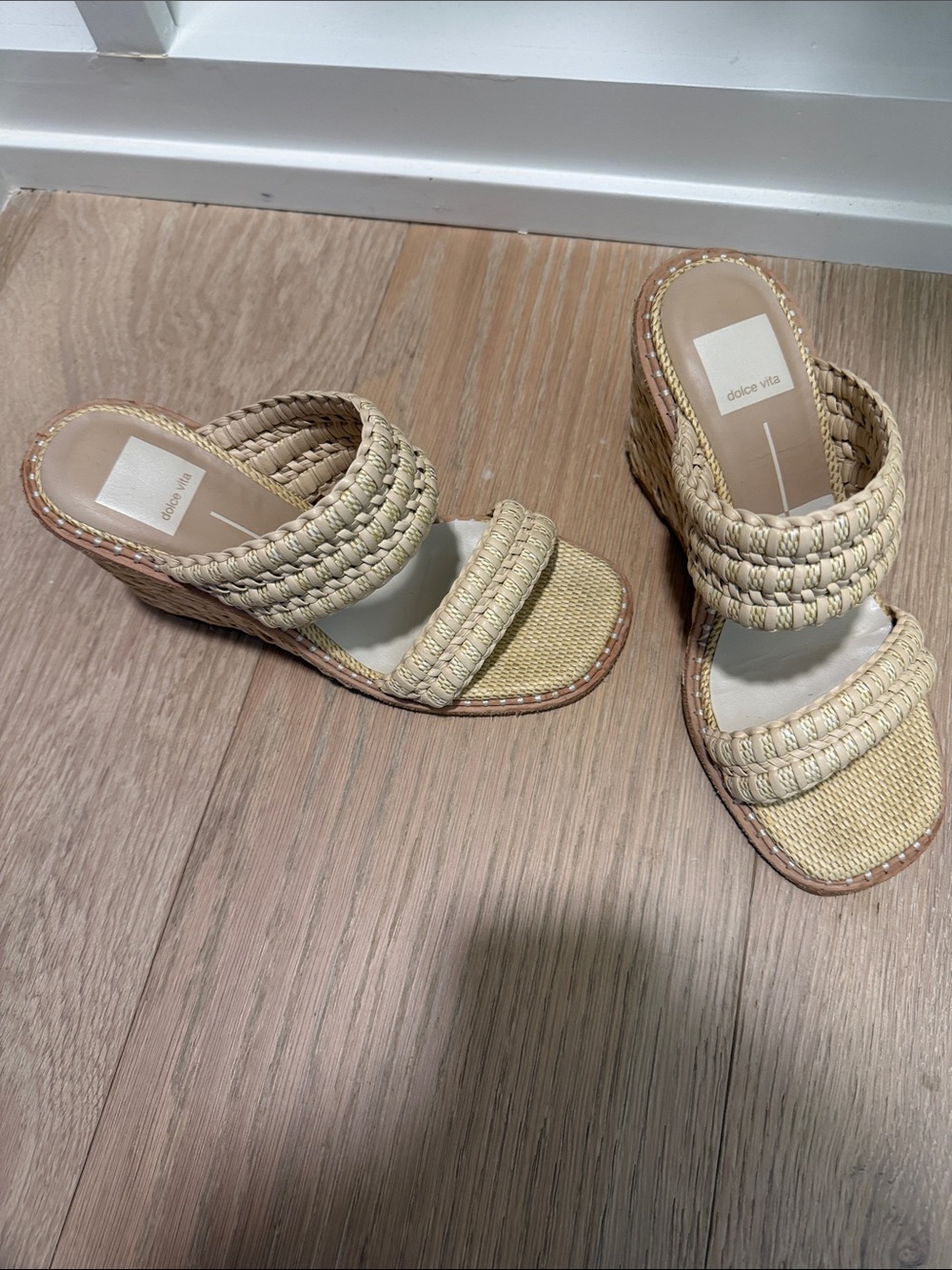 Dolce Vita Beige Braided Double-Strap Wedge Sandals